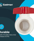 Front view of 2x2 Inch Slip Schedule 40 PVC Quarter Turn Ball Valve with red handle for inline plumbing control.