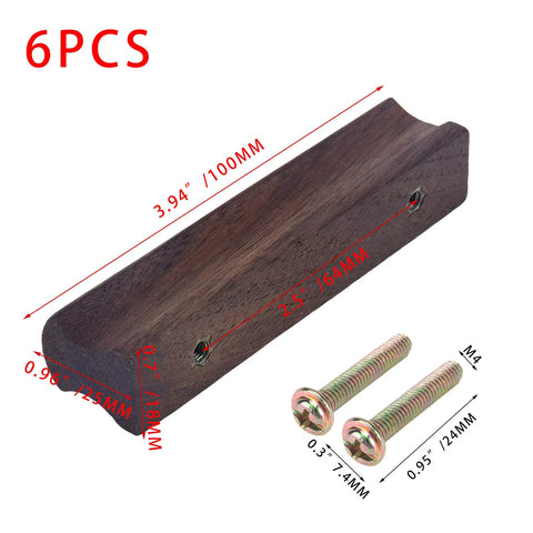 Six Piece Walnut Wood Drawer Handles Set With 2.5 Inch Hole Centers, Rectangular Solid Wood Cabinet Pulls, screws included