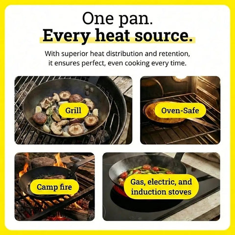 Lightweight Carbon Steel Skillet For High Heat Frying With Long Handle Quick Temperature Response Ideal For Searing And Sauteing