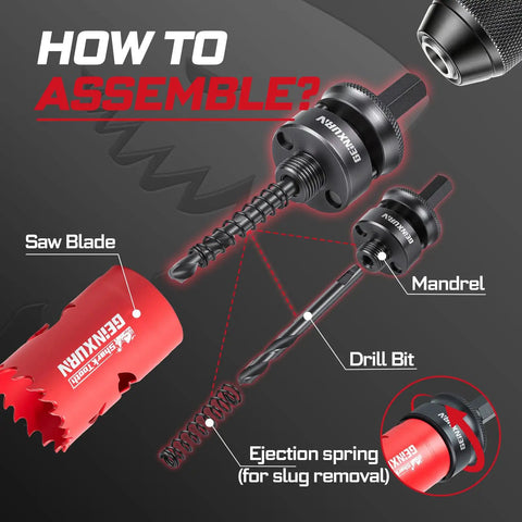 Pro Grade 15 Piece Hole Saw Kit Five Eighths Inch To Three Inches With Mandrel And Hex Wrench HSS Bi Metal Shark Tooth assembly guide