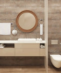 Six Piece Brushed Nickel Bathroom Hardware Set With Wall Mount Includes 23 Inch Towel Bar 17 Inch Towel Bar Toilet Paper Holder Towel Ring And 2 Hooks Made From SUS304 Stainless Steel Built Tough Rust Resistant For A Modern Bathroom Upgrade displayed in room.