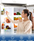 Woman opening fridge lit by Super Bright 5W LED Refrigerator Light Bulb With E26 Base 120V 5000K Daylight Not Dimmable Replaces 40W Incandescent