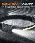 Rechargeable 230 Degree Wide Beam Headlamp With 5 Modes Motion Sensor Adjustable Headband in rain