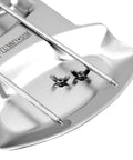 Heavy Duty Stainless Steel Pot Lid Holder And Integrated Spoon Rest Multipurpose Kitchen Utensil Caddy showing detailed design and metal finish.