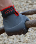 Grey work glove gripping metal bar, showcasing Six Pairs Work Gloves For Men And Women Touchscreen Ready Heavy Duty Utility Mechanic And Gardening Glove Set Flexible Breathable Spandex Back Knuckle Protection Large Size For Yard Maintenance
