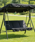 Three Seat Outdoor Porch Swing With Adjustable Canopy, Breathable Cushioned Seat And Back, Comfy Armrests, Heavy Duty Frame