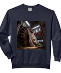 Stylish Comfort Colors Adult Abandoned Factory Machinery Gear Sweatshirt Features Relaxed Fit Side Seams And Soft Washed Garment Dyed Us Cotton Black.