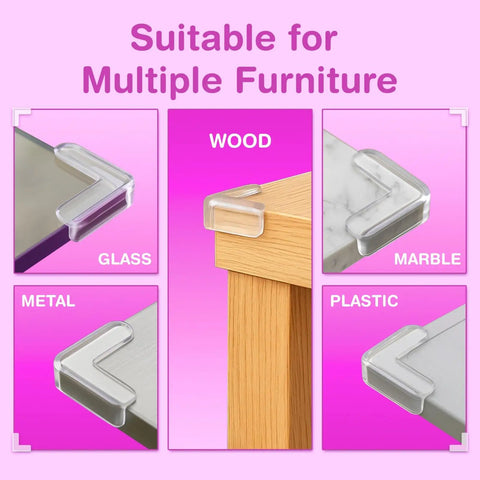 Tough As Nails L Shaped Table Corner Protectors For No Worries Baby Proofing And Toddler Safety 15 Pack Clear Gel Bumpers on various furniture types.
