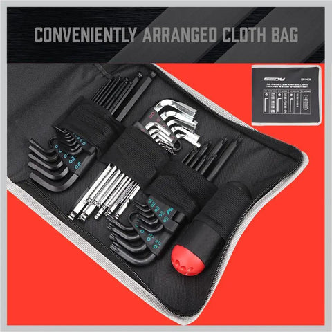 Ultimate 36 Piece Hex and Torx Wrench Set With Ball End Wrenches SAE And Metric Hex Premium S2 Steel in black cloth bag