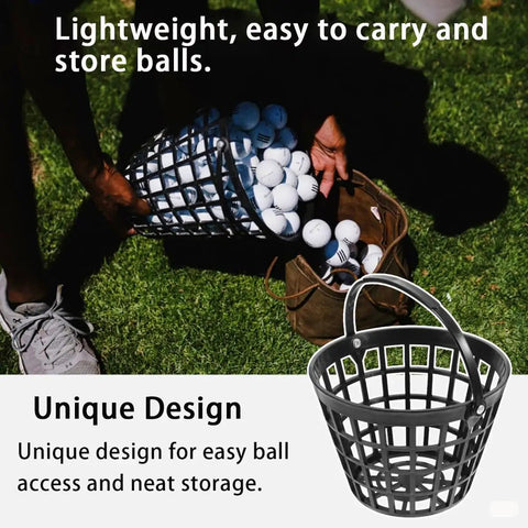 Person carrying Golf Ball Basket With Handle Holds Up To 25 Balls Plastic Ball Container Black For Outdoor Practice