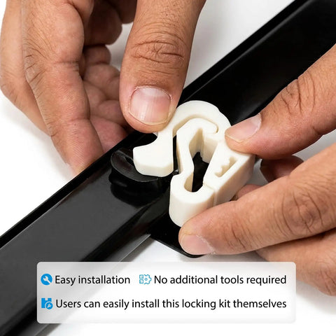 Person installing Replacement Left And Right Side Pedestal Drawer Slide Latch Kit on black rail, showcasing easy tool-free fitting.
