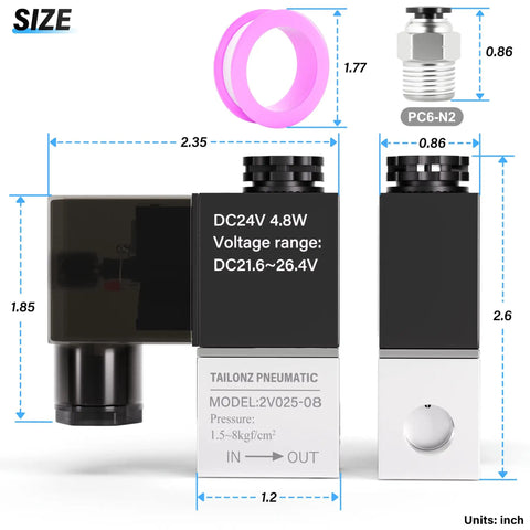 Dimensions and specifications of 24V DC Solenoid Valve 1/4 Inch NPT Two Way Normally Closed With Junction Box Model 2V025-08