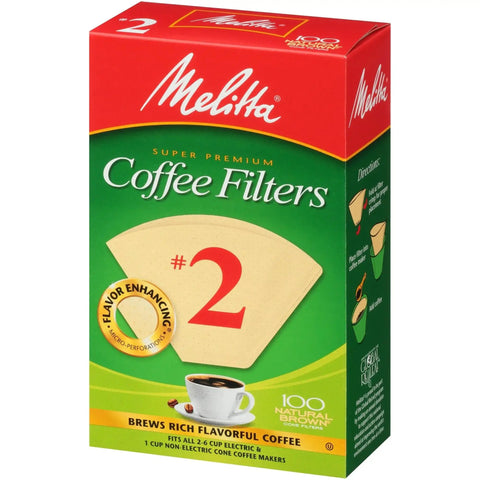 Box of Natural Brown Cone Coffee Filters Size Two, 100 Count Two Pack, Microfine Flavor Enhancing Perforations And Double Crimped Design