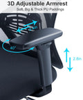 Ergonomic Office Chair With High Back Mesh Design, Adjustable Lumbar Support And 3D Armrests showcasing adjustable armrest angles.