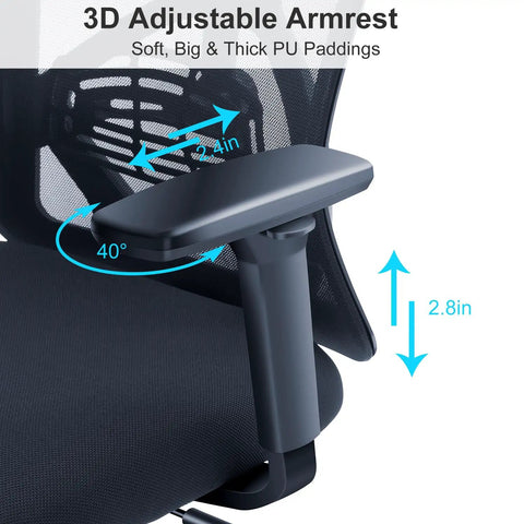 Ergonomic Office Chair With High Back Mesh Design, Adjustable Lumbar Support And 3D Armrests showcasing adjustable armrest angles.