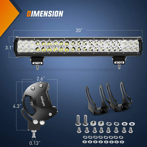 20 Inch 126W Spot Flood Combo LED Light Bar For Off Road Trucks Boats And More with mounting hardware and brackets