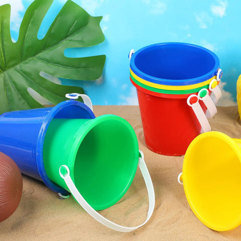 24 Piece Neon Beach Bucket Set For Kids With 5 Inch Buckets, Sand Pails, And Sandcastle Molds For Toddler Summer Beach Play, Pool Fun