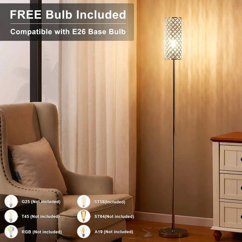 Lit Crystal Floor Lamp With Sparkling K9 Crystal Shade For Living Room Bedroom Dorm Office Or Hotel Tall Modern Glam Minimalist Pole Standing Light That Delivers Bright Warm Glam Glow And Ambience next to armchair