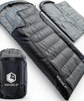Three Season XXL Backpacking Sleeping Bag For Adults And Kids, Lightweight And Water Resistant, Silver And Black
