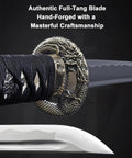 Close-up of dragon tsuba on Unsharpened Aluminum Wakizashi Iaito For Iaido Practice And Display, lightweight blade shown