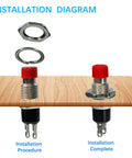 Installation diagram of 30 Pack SPST Momentary Push Button Switches Normally Open 1A 250V AC Two Pin PBS-110 red and black