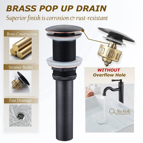 Brass pop-up drain assembly for Vessel Sink Faucet Tall Deck Mount Bathroom Dope Look With ORB Finish Brass Construction Roman Arc Spout