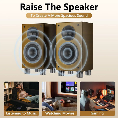 Adjustable Speaker Isolation Feet 4 Pack With Height Adjustable 0.9 to 1.5 Inch Vibration Damping Stands under speakers