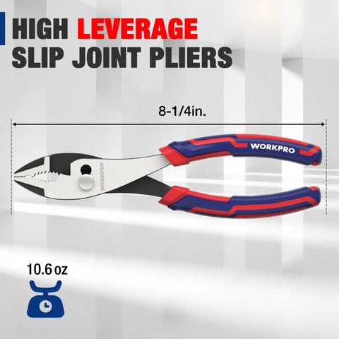 8 Inch Slip Joint Pliers With Large Soft Grip And Rust Prevention Finish For Heavy Duty Grip, 3 Zone Serrated Jaw Forged