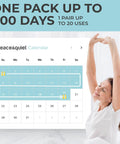 Small Ear Canal Sleep Ear Plugs, 40 Pack Noise Cancelling Ear Plugs, 32 dB Sound Blocking For Snoring displayed with usage calendar and woman stretching