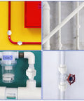 3/4 Inch PVC Pipe Union Fittings Set with female thread couplings installed in various plumbing systems indoors and outdoors.