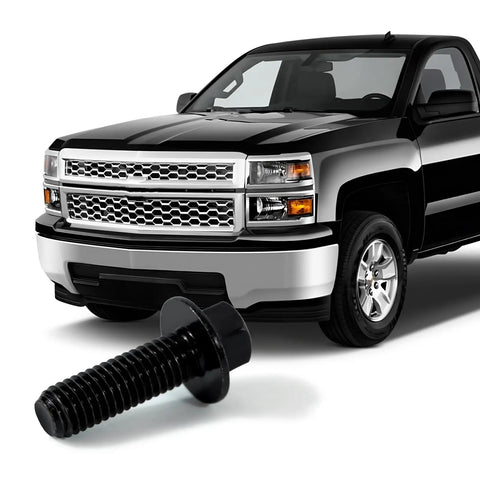 12 Piece 5.3 and 6.0 LS Exhaust Manifold Bolts Set 551696 for GM LS1 LS2 LS3 LSX LT Engines shown with truck background