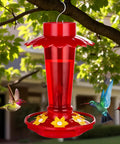 Red Hummingbird Feeder For Outdoors Hanging 2 Pack 10 Oz With 6 Feeding Ports And Perch No Mess Built In Ant Moat
