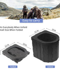 Elongated Portable Toilet For Camping And Travel Home Like Comfort Sturdy Camp Commode folded and unfolded view with dimensions