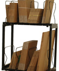 Heavy Duty Two Level Carton Stand with stacked cardboard boxes, steel wire frame, ideal for warehouse organization.