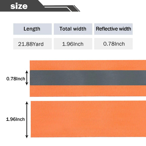 Size diagram for See And Be Seen High Visibility Reflective Tape Strip 2 Inch By 66 Foot Sew On Orange for DIY use