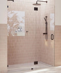 Frameless Shower Door Hinge With Enduroshield Glass Coating In Polished Brass For Durable Bathroom Enclosures, Easy Clean Finish, 78 Inch By 60.25 Inch Frameless Hardware With Sleek Modern Look on clear glass shower enclosure