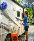 Woman cleaning RV with 62 Inch Car Wash Brush Kit With Long Reach Handle And Chenille Microfiber Mop Mitt, Scratch Free Detailing