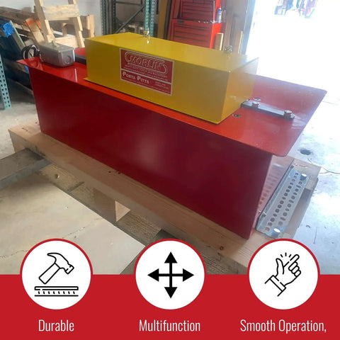 Portable Pittsburgh Lockformer Machine for Sheet Metal and HVAC Ductwork, 24 Gauge Capacity on workshop table