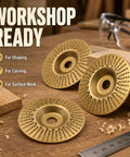 Three Piece Angle Grinder Polishing Pad Kit For Wood Sanding And Finishing With Flat Beveled Curved Grooved Discs workshop view