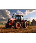 Fantasy Farm Tractor Non Slip Doormat 60x39 Inches Low Profile Area Rug with red tractor design, farmhouse background