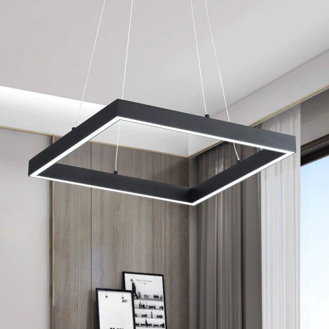 Sleek Square LED Pendant Light With One Ring Acrylic Shade For Dope Modern Look In Kitchen Island Living Room Or Bedroom Adjustable Wire Height