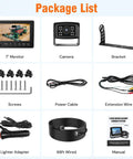 1080P Wired Backup Camera System For Tractors And Heavy Duty Farm Trucks 7 Inch HD Monitor Waterproof Rear View Camera With IR Night Vision 10G Vibration Proof For Agricultural Equipment package contents