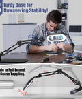 Man using 10X Square Magnifying Glass With Light And Stand Real Glass LED Magnifier With Clamp 5 Color Modes Stepless Dimmable Brightness Hands Free Desk Lamp For Reading Crafting Close Work on desk