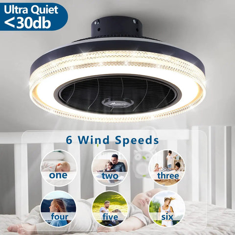 Bladeless Ceiling Fan With Lights Remote Control 21 Inch 3 Color Options 3 Speeds Enclosed Low Profile Flush Mount Ultra Quiet