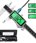 Rechargeable Digital Caliper With USB Type C, Large Backlit LCD Display, 6 Inch Stainless Steel Vernier Caliper, Auto Off Energy Saver, Easy Switch From Inch To Metric Or Fraction, Perfect For DIY And Home Projects, shown with case