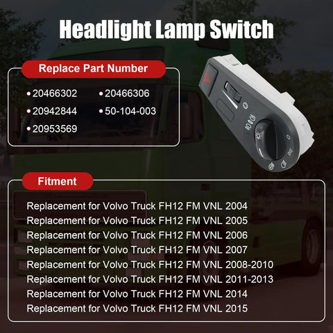 Volvo Truck Front Left Headlight Switch 13 Pin Replacement Part For FH12 FM VNL 50-104-003 20942844 Direct Fit OEM Compatibility