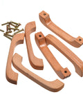 Six Piece Wood Cabinet Drawer Pulls With Screws Set Natural Varnished Wood Grain Finish 4.6 Inch Overall Length 3.85 Inch Center Hole Distance 0.6 Inch Depth Includes 0.8 Inch Screws