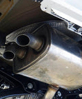 Four Pack 2.5 Inch 45 Degree Exhaust Elbow Pipe Slick 304 Stainless Steel Heavy Duty Mandrel Bend Tailpiece Fit For Hot Rods Street Whips And Custom Mods With High Flow Anti Rust Design, shown from below with dual outlets.
