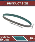 10 Pack Heavy Duty Sanding Belts 1/2 X 12 Inch At 60 Grit Premium Zirconia Abrasives with size detail and grits.