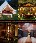 Solar Outdoor String Lights 48 Ft LED With 15 Hanging Sockets illuminating tents, pergolas, patios, and weddings.